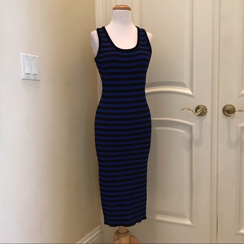 Nwot Michael Kors royal blue and black striped knit midi dress